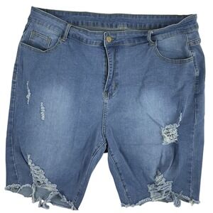GAGELE Distressed Denim Shorts‎ Blue Size 4XL Ripped Raw Hem Cut Off Stretch